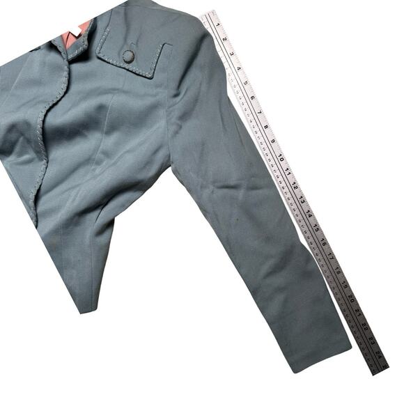 VTG Women's 40s 2 Pc Antique Blue Dress Suit Pill Box S 1940s Jacket Skirt WWII - Picture 8 of 16